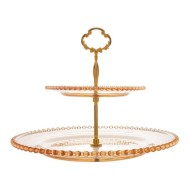 Prato Duplo 19X32x24cm Cristal Ecológico Para Doces Pearl Âmbar Metalizado